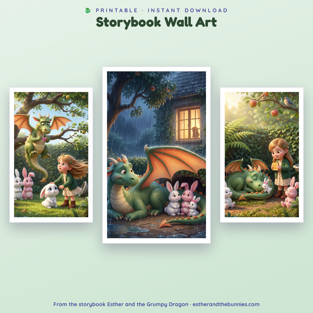 Grumpy Dragon Wall Art – set of 3