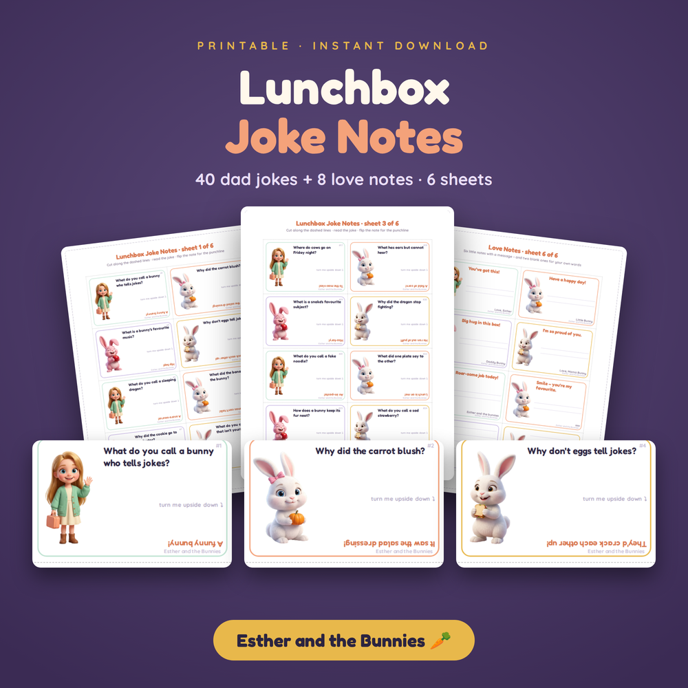 Lunchbox Joke Notes – 40 Jokes + 8 Love Notes